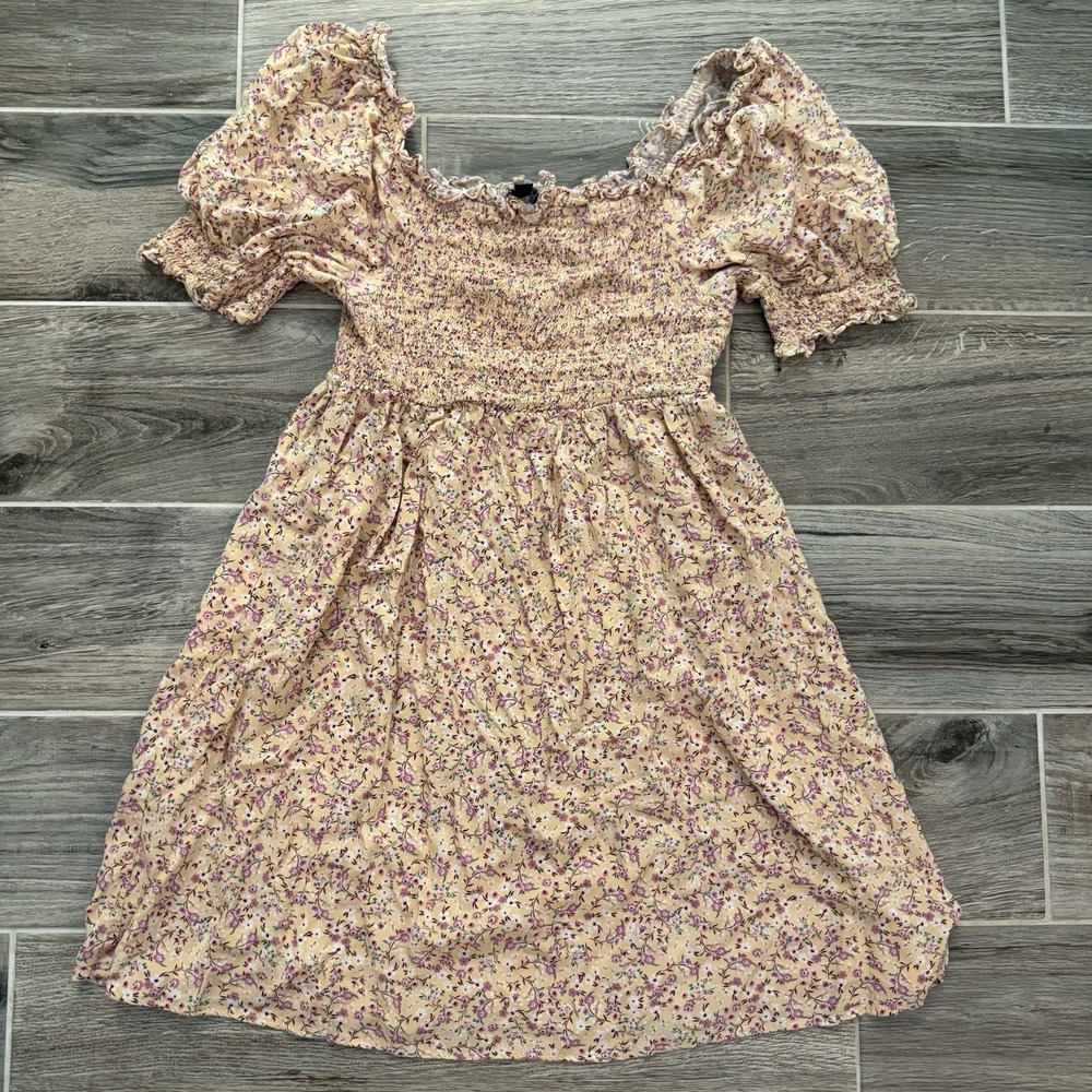 As U Wish Babydoll Short Dress‎ Floral Puff Sleeve XS